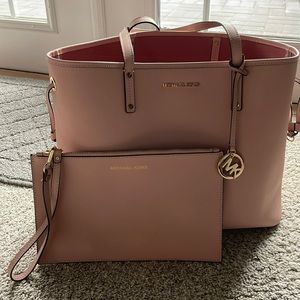 Michael Kors Pale pink tote bag and wristlet.